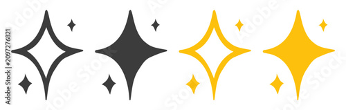Sparkle and starburst icon set in black and yellow on transparent background