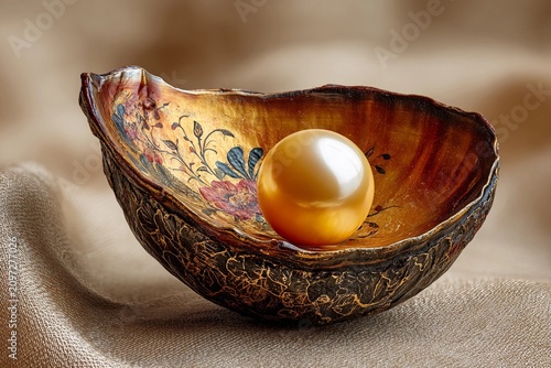 Golden Pearl Resting in a Beautifully Crafted Shell Evokes Tranquility and Elegance Generative AI