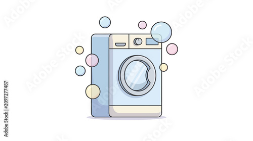 Modern washing machine with pastel bubbles, clean laundry concept