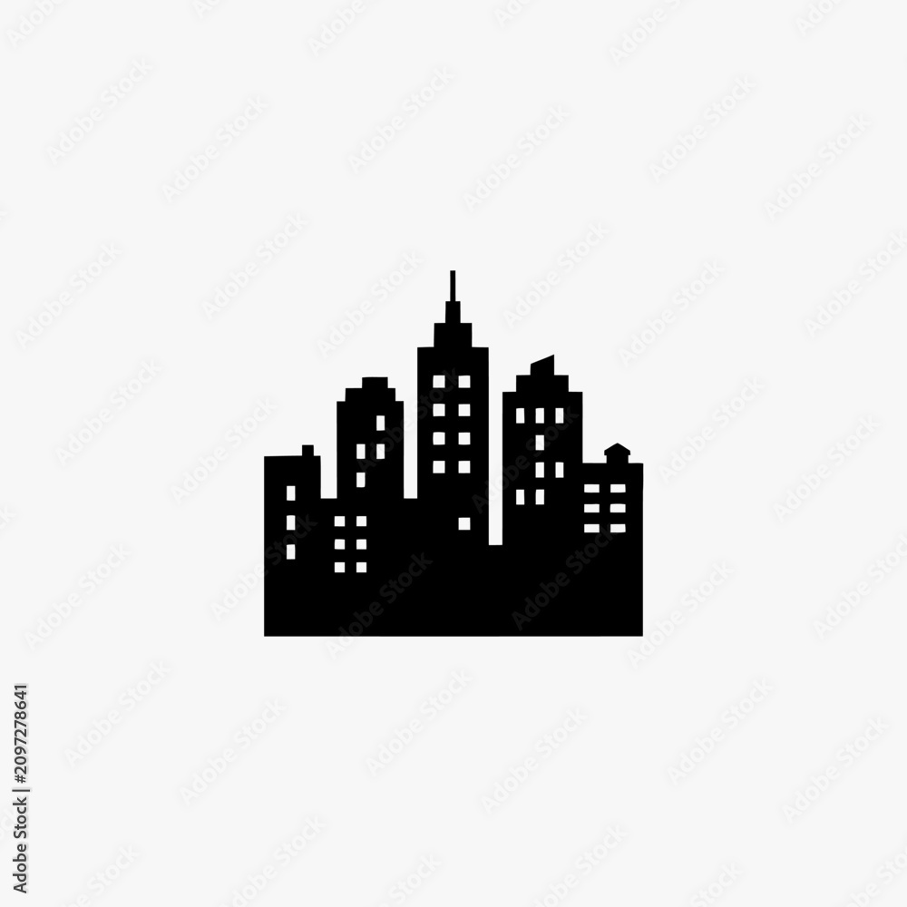 Fototapeta premium Modern city buildings silhouette minimalist symbol