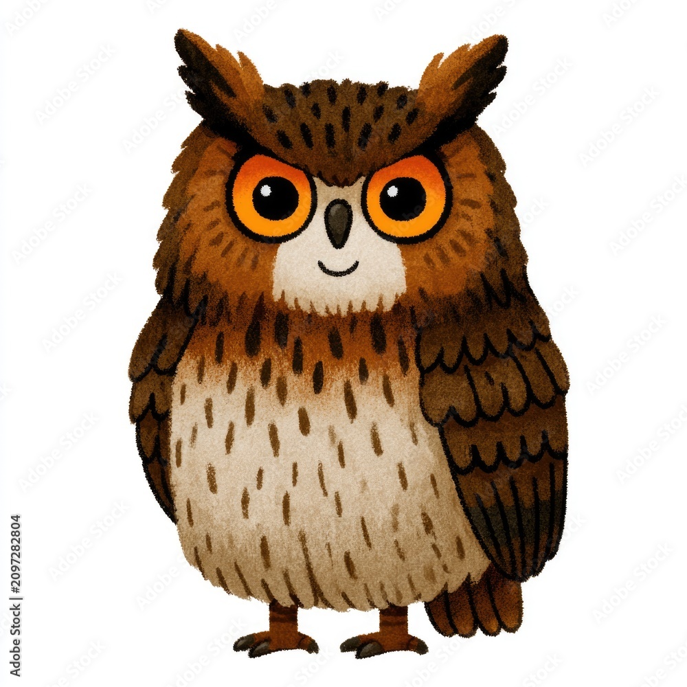 Obraz premium Cute Eurasian eagle owl doodle illustration for children