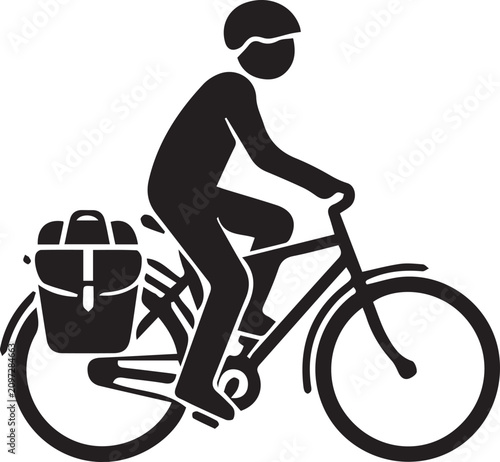 Konstfotografi Black silhouette icon of a cyclist riding a touring bicycle with a rear luggage