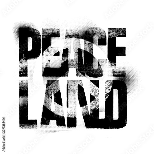 Konstfotografi Urban streetwear graphic design featuring Peace Land typography with a vintage halftone texture and peace sign symbol
