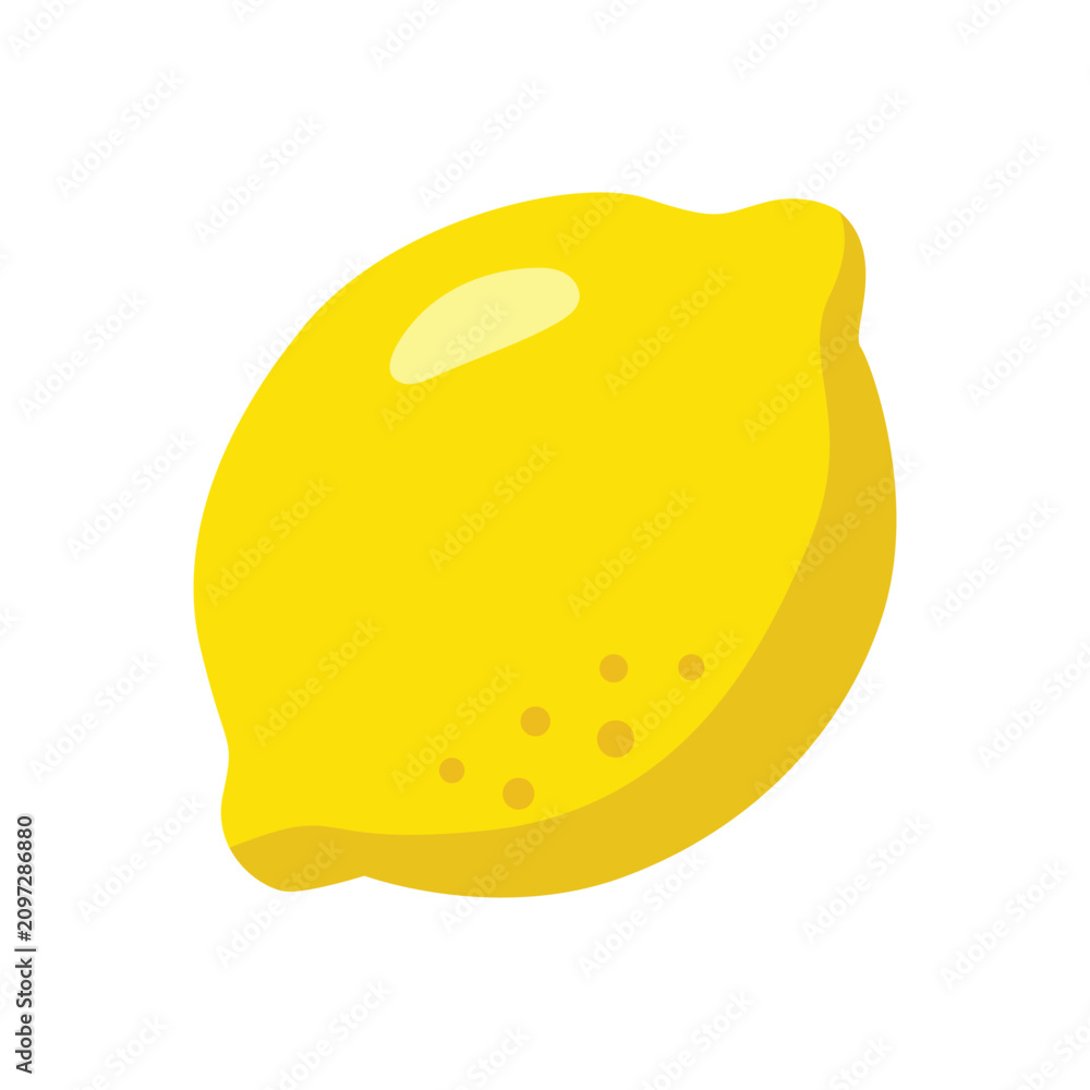Obraz premium Fresh yellow lemon citrus fruit isolated on white background flat vector design element for healthy food illustration icon.