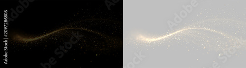 Foto Swirls of golden sparkles with light particles on transparent background creatin