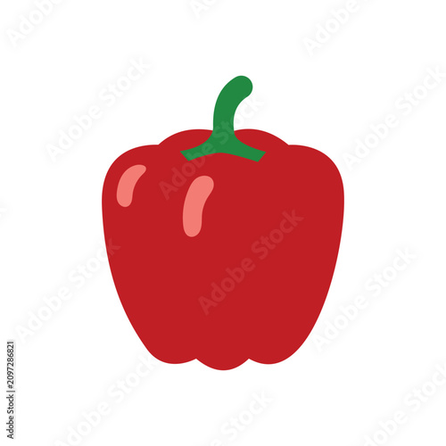 Quadro su tela Fresh red bell pepper vegetable isolated on white background flat vector design element for healthy food illustration icon