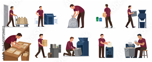 Professional Paper Shredding and Document Destruction Service Illustration Set