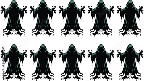 Fotografie Dark reaper silhouette pattern gothic ghostly figures for halloween and occult d