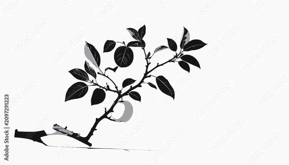 Fototapeta premium Small tree branch with leaves.