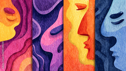 Photography Abstract Colorful Faces Illustration with Vibrant Expressions and Fluid Shapes i