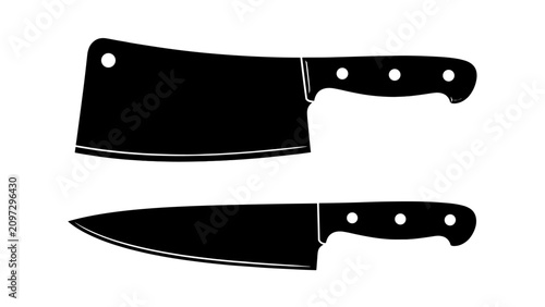 Canvastavla Black silhouette cleaver and chef knife vector set