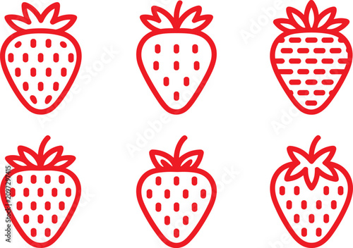 Strawberry Line Icon Set Fresh Berry Fruit Vector Collection for Food and Agriculture