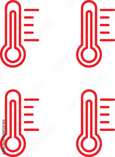 Thermometer Line Icon Set Temperature Measurement Weather and Climate Vector Collection