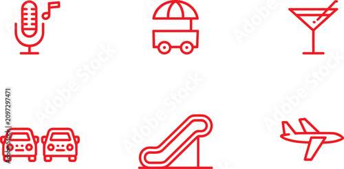 Travel and Entertainment Icon Set Collection with Transportation Leisure and Media Vector Illustrations