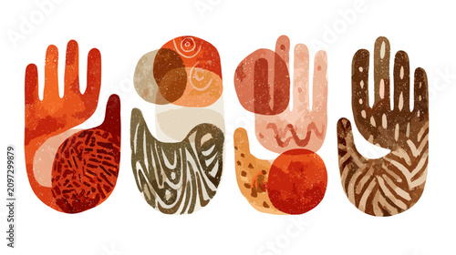 Bild auf Leinwand Artistic Representation of Abstract Hands with Unique Textures and Colors in Mod