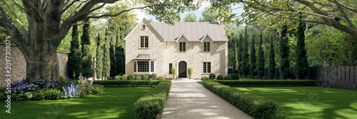 Beautiful stone cottage with a grand front yard garden and pathway