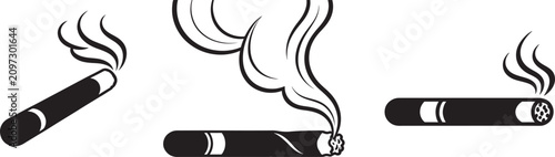 Tableau sur toile Smoking cigar vector icons set with rising smoke clouds for tobacco and gentlema