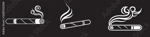 Foto Lit cigar vector icons with swirling smoke on black background