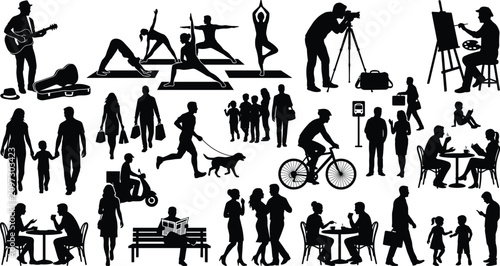 Lifestyle People Silhouette Set for Hobbies Fitness Social Activities and Daily Life Vector SVG