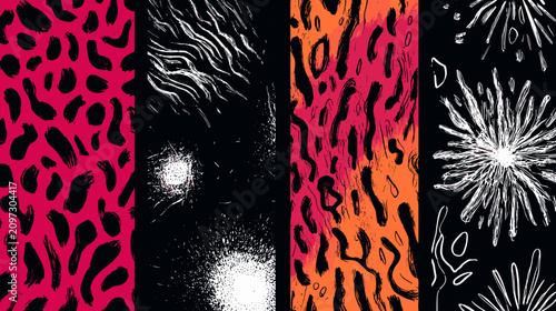 Картината върху платно Colorful Abstract Patterns with Dynamic Textures and Bold Designs on a Black Bac