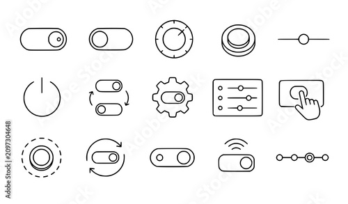 Photos Toggle switch and slider icons in a clean line art style for digital interface d