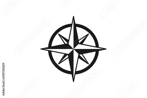 Compass rose with cardinal directions N E S W outline and black icon set