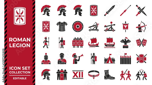 Bild auf Leinwand Roman legion military equipment and ancient soldier icons