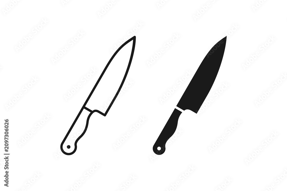 Fototapeta premium Kitchen chef knife outline and silhouette icon. Cooking tool and cutlery symbol