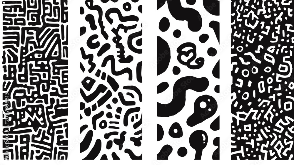 Fototapeta premium Modern Abstract Black And White Patterns With Unique Shapes And Textures For Graphic Design