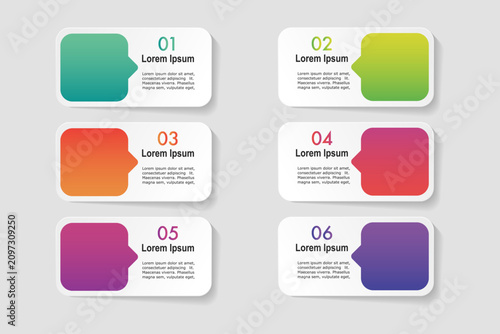 infographic elements template, business concept with 6 steps, rectangle shapes design with multi gradient color label for workflow layout, diagram, annual report, vector
