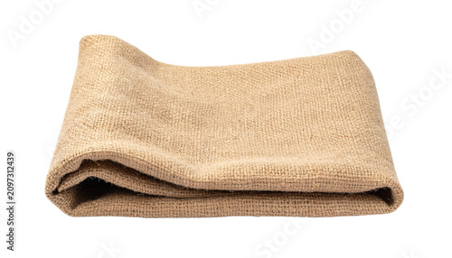 A neatly folded empty jute sack with realistic creases and coarse fabric texture, isolated on transparent background, PNG.