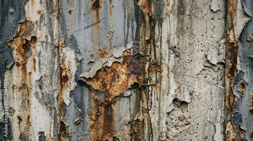 Abstract texture of weathered metal with peeling paint and dark oxidation patterns creates a gritty industrial background for designs.