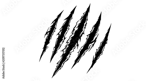 Foto Aggressive beast claw marks vector illustration featuring ripped torn paper jagg