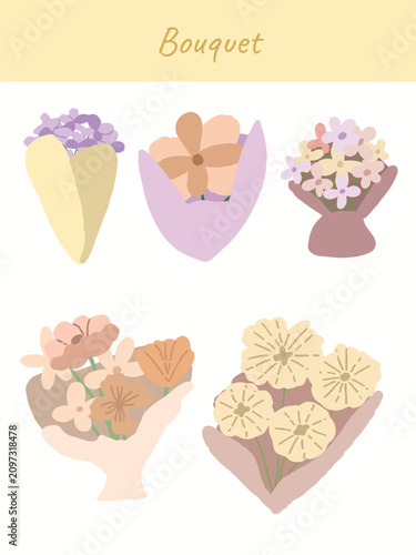 Pastel Flower Bouquet Vector Set Hand Drawn Floral Arrangement Collection with Soft Botanical Blossoms