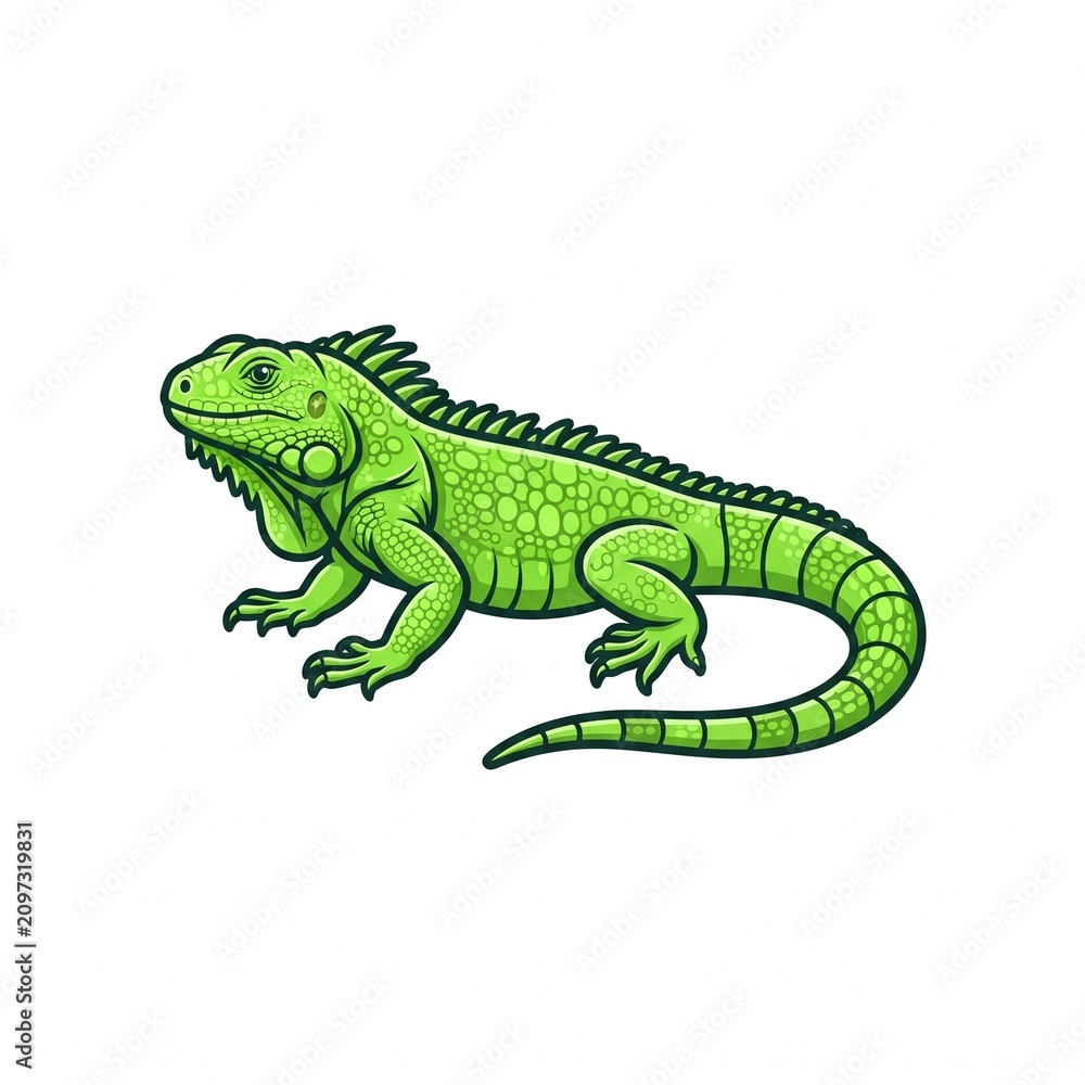 Fototapeta premium Green iguana illustration. Isolated lizard drawing.