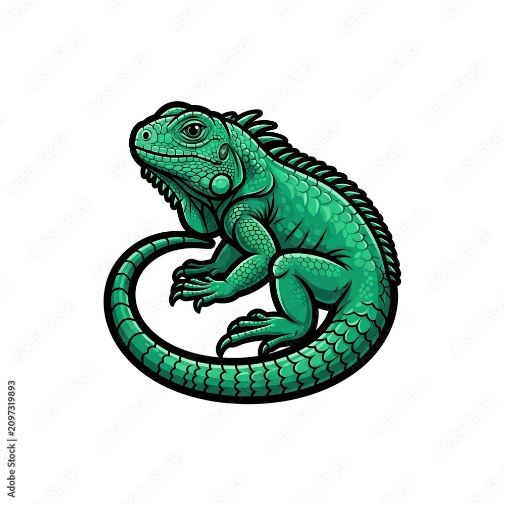 Fototapeta premium Green iguana illustration. Vector lizard mascot icon.
