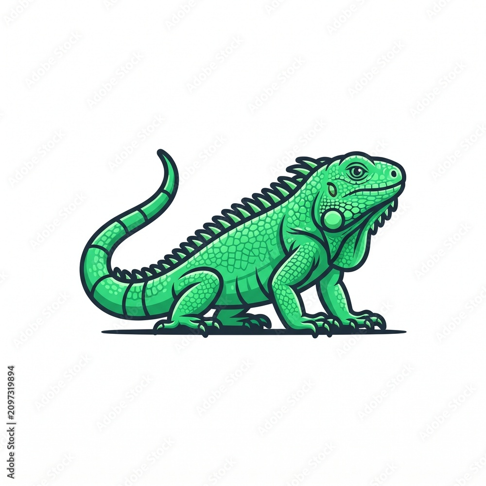 Fototapeta premium Green iguana illustration. Reptile lizard vector icon.