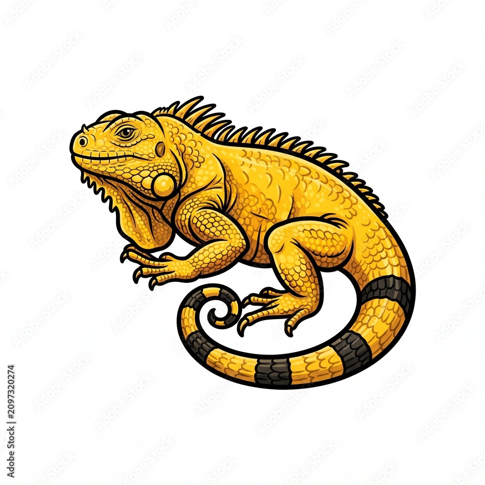 Fototapeta premium Yellow iguana illustration. Exotic reptile drawing.