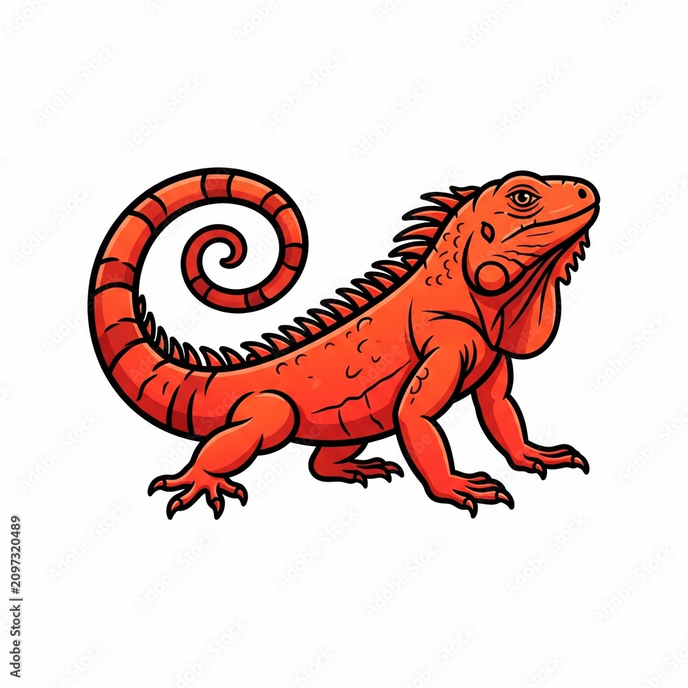 Obraz premium Red iguana illustration. Vector lizard drawing.