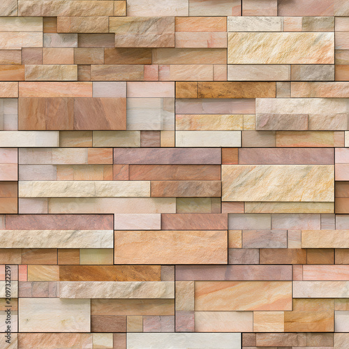 Rustic sandstone brick wall background with seamless rectangular layout and realistic surface detail