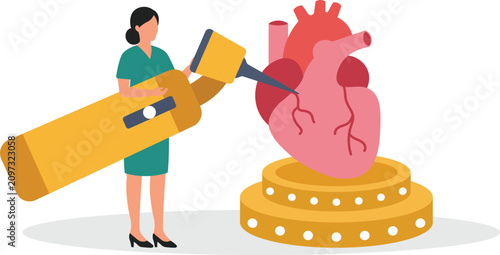 Cuadro en lienzo Cardiology Laser Treatment on Human Heart Vector Illustration