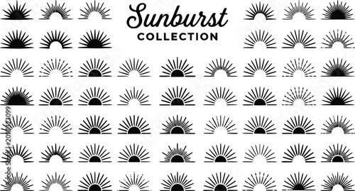 Fotografía Vintage sunburst collection with 50 black sun ray icons, retro sunrise and sunse