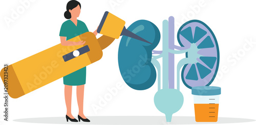 Fotografía Laser Therapy Treatment on Human Kidney Vector Illustration