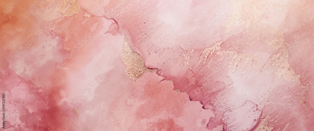 Fototapeta premium Rose gold and pink tie dye wallpaper design with hand painted ink brush details