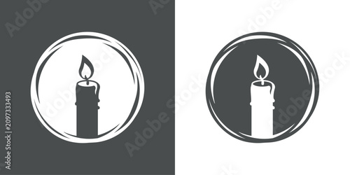 Tiempo de Navidad. Logo con silueta de vela encendida en un círculo con líneas exteriores en colores gris y blanco