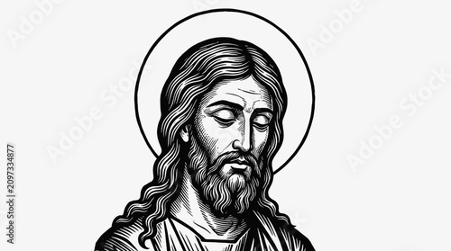 Jesus Christ Black‑and‑White Illustration – High‑Resolution Artwork Representing Faith, Spirituality, and Religious Iconography for Christian Art, Worship, and Creative Projects