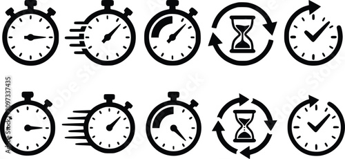 Принти на полотні Minimalist stopwatch icon set, black timer and clock symbols for speed and produ