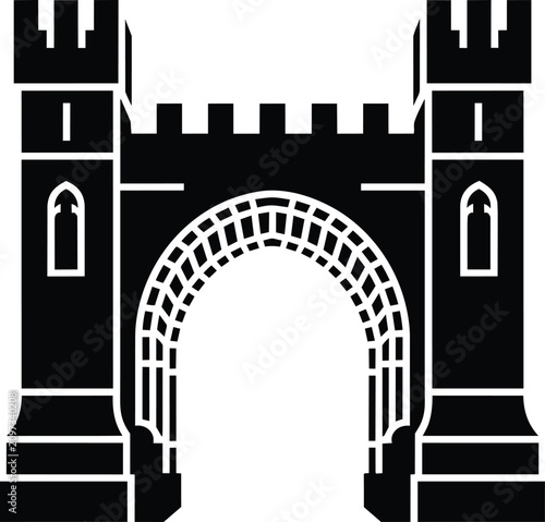 Photos Medieval castle gate silhouette with stone archway, ancient gothic fortress entr