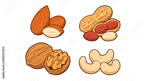 Tableau sur toile Hand drawn nut set with almond peanut walnut and cashew