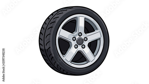 Photos Detailed car wheel with tire and silver alloy rim illustration